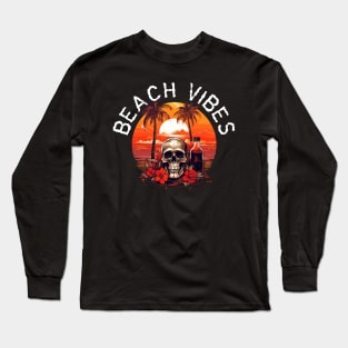 Skull and Empty Bottle - Beach Vibes (White Lettering) Long Sleeve T-Shirt